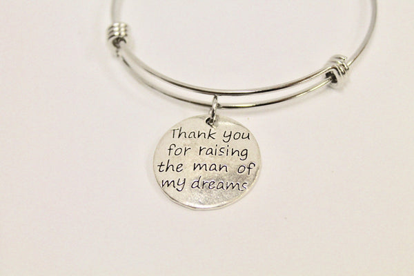 Thank You For Raising The Man Of My Dreams Expanding Bangle Charm Bracelet, Mother-In-Law Gift, Thank You Gift, Mother Of The Groom Gift