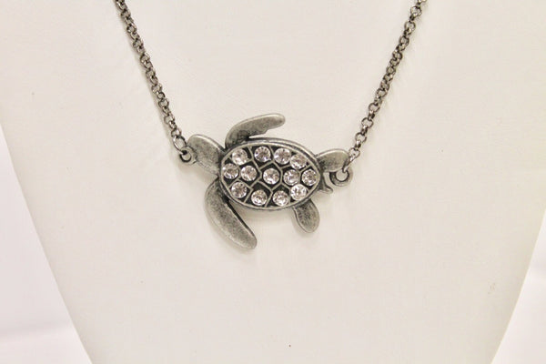 Gunmetal Silver Turtle Connector Pendant Necklace, Gift For Her, Turtle Jewelry, Turtle Necklace, Turtle Lover Jewelry, Beach Lover