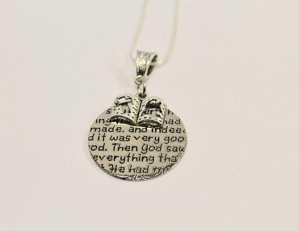 In The Beginning Genesis Pendant on Silver Chain, Bible Verse Jewelry, Gift For Her, Girlfriend Gift, Religious Jewelry