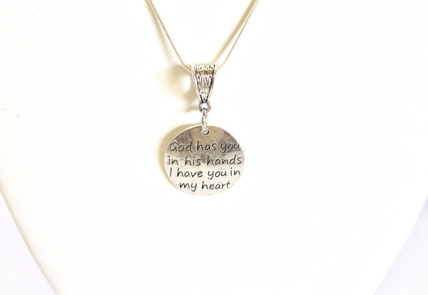 God Has You In His Hands I Have You In My Heart Pendant on Silver Chain, Wife Jewelry, Christian Jewelry Gift For Her, Remembrance