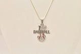 I Love Baseball Rhinestone Pendant on Silver Chain, Baseball Jewelry Gift For Her, Baseball Fan Jewelry for Wife, Baseball Necklace