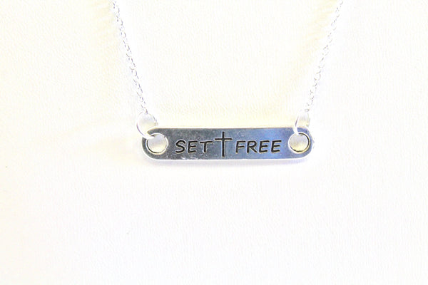Set Free Cross Pendant Bar Necklace, Gift For Her, Mom Necklace, Christian Jewelry, Baptism Gift, Confirmation Gift, Gift For Wife