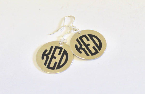 Monogrammed Earrings on Sterling Silver Earwires, Personalized Monogrammed Jewelry Gift For Her, Initial Jewelry Gift For Wife, Bride Gift