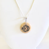 Personalized Monogrammed Wood Pendant on Silver Necklace, Wife Jewelry Gift For Her, Monogrammed Necklace Graduation Daughter Gift
