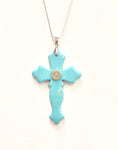 Turquoise Cross Pendant With 9mm Bullet Head on Silver Chain, Southwestern Style, Bullet Jewelry Gift For Her, Girlfriend Gift