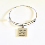 One Day Closer One Day Stronger Expanding Bangle Charm Bracelet, Gift for Her, Encouragment Gift, Exercise Gift, Motivational Jewelry Gift