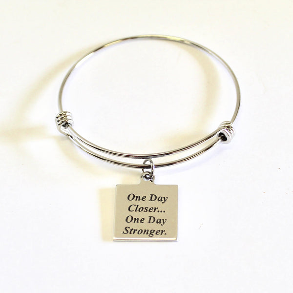 One Day Closer One Day Stronger Expanding Bangle Charm Bracelet, Gift for Her, Encouragment Gift, Exercise Gift, Motivational Jewelry Gift