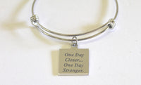 One Day Closer One Day Stronger Expanding Bangle Charm Bracelet, Gift for Her, Encouragment Gift, Exercise Gift, Motivational Jewelry Gift