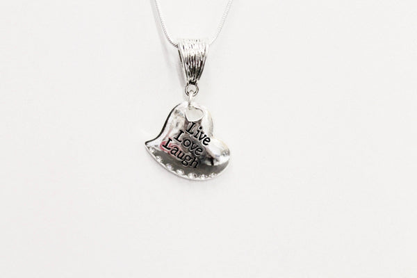 Live Laugh Love Heart Pendant on Silver Chain Necklace, Jewelry Gift For Her, Girlfriend Gift, Graduation Gift, Wedding Jewelry