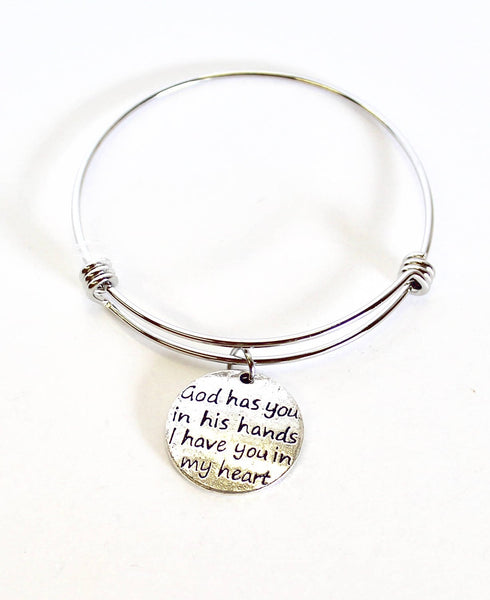 God Has You In His Hands I Have You In My Heart Expanding Bangle Charm Bracelet, Graduation Gift For Her, Girlfriend Gift, Wife Jewelry Gift