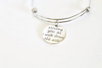 Missing You As I Walk Down The Aisle Expanding Bangle Charm Bracelet, Wedding Jewelry, Remembrance of Dad, Remembrance of Mom, Gift for Her