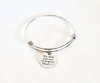 My Child Your Sins Are Forgiven Mark 2:5 Expanding Bangle Charm Bracelet, Bible Verse Jewelry Gift, Gift for Her, Baptism Gift, Confirmation