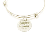 He Who Started A Good Work In You Will Carry It To Completion Scripture Bangle, Stacking Bangle, Phillipians 1:4 Bible Verse Jewelry Gift