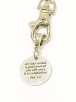 He Who Started A Good Work in You Will Carry It To Completion Keychain, Phil 1:6 Bible Verse Gift for Her, Sympathy Gift, Encouragement Gift