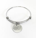 I Am Fearfully And Wonderfully Made Psalm 139:14 Scripture Expanding Bangle Charm Bracelet, Bible Verse Jewelry, Graduation Gift for Her