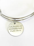 I Am Fearfully And Wonderfully Made Psalm 139:14 Scripture Expanding Bangle Charm Bracelet, Bible Verse Jewelry, Graduation Gift for Her