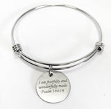 I Am Fearfully And Wonderfully Made Psalm 139:14 Scripture Expanding Bangle Charm Bracelet, Bible Verse Jewelry, Graduation Gift for Her