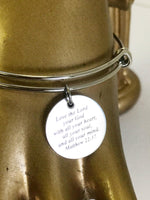 Love The Lord Your God With All Your Heart, All Your Soul, and All Your Mind Expanding Bangle Charm Bracelet, Matt 22:37 Scripture Bracelet