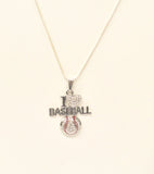 I Love Baseball Rhinestone Pendant on Silver Chain, Baseball Jewelry Gift For Her, Baseball Fan Jewelry for Wife, Baseball Necklace