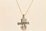 I Love Baseball Rhinestone Pendant on Silver Chain, Baseball Jewelry Gift For Her, Baseball Fan Jewelry for Wife, Baseball Necklace