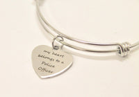 My Heart Belongs To A Police Officer Expanding Bangle Charm Bracelet, Police Wife Gift for Her, Jewelry Gift Bracelet, Gift For Wife