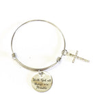 With God All Things Are Possible Cross Charm Expanding Bangle Bracelet, Girlfriend Gift for Her, Scripture Gift For Mom, Bible Verse Jewelry