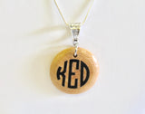 Personalized Monogrammed Wood Pendant on Silver Necklace, Wife Jewelry Gift For Her, Monogrammed Necklace Graduation Daughter Gift