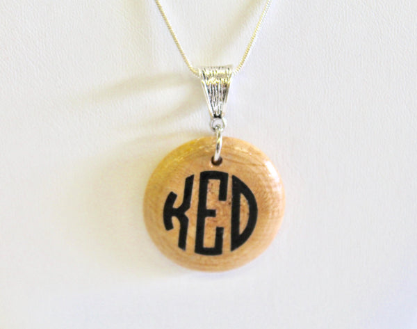 Personalized Monogrammed Wood Pendant on Silver Necklace, Wife Jewelry Gift For Her, Monogrammed Necklace Graduation Daughter Gift