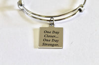 One Day Closer One Day Stronger Expanding Bangle Charm Bracelet, Gift for Her, Encouragment Gift, Exercise Gift, Motivational Jewelry Gift