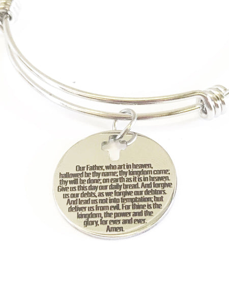 The Lords Prayer Expanding Bangle Charm Bracelet Gift, Matthew 6 5 to 14 Scripture Verse Jewelry Gift for Her, Lord's Prayer Jewelry Gift