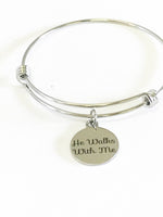 He Walks With Me Expanding Bangle Charm Bracelet Gift, Faith Jewelry Sunday School Gift for Her, Baptism Confirmation Gift, Going To College