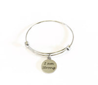 I Am Strong Expanding Bangle Charm Bracelet, Strong Woman Jewelry Gift for Her, Exercise Jewelry, Pamper Yourself, Motivational Jewelry