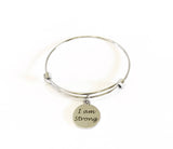 I Am Strong Expanding Bangle Charm Bracelet, Strong Woman Jewelry Gift for Her, Exercise Jewelry, Pamper Yourself, Motivational Jewelry