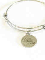 Inhale Exhale Repeat Expanding Bangle Charm Bracelet, Mindfulness Jewelry Gift for Her, Yoga Jewelry, Pamper Yourself, Just Breathe Jewelry