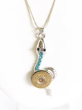 Shotgun Shell Necklace, Blue Crystal Snake 20 Gauge Pendant, Gift For Her, Shooting Sports Jewelry Gift, Southwestern Style Wife Jewelry