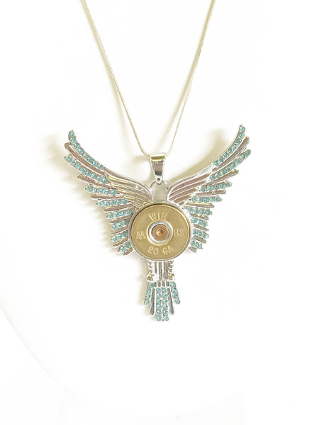 Statement Shotgun Shell Necklace, Bird Wings 20 Gauge Pendant Gift For Her, Shooting Sports Jewelry Gift, Southwestern Style Wife Jewelry