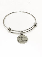 Believe In Yourself Stackable Expanding Bangle Charm Bracelet, Encouragement Gift For Her, Motivational Stacking Bracelet, Direct Sales Team