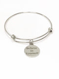 Believe In Yourself Stackable Expanding Bangle Charm Bracelet, Encouragement Gift For Her, Motivational Stacking Bracelet, Direct Sales Team