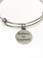 Believe In Yourself Stackable Expanding Bangle Charm Bracelet, Encouragement Gift For Her, Motivational Stacking Bracelet, Direct Sales Team