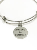 Believe In Yourself Stackable Expanding Bangle Charm Bracelet, Encouragement Gift For Her, Motivational Stacking Bracelet, Direct Sales Team