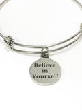 Believe In Yourself Stackable Expanding Bangle Charm Bracelet, Encouragement Gift For Her, Motivational Stacking Bracelet, Direct Sales Team