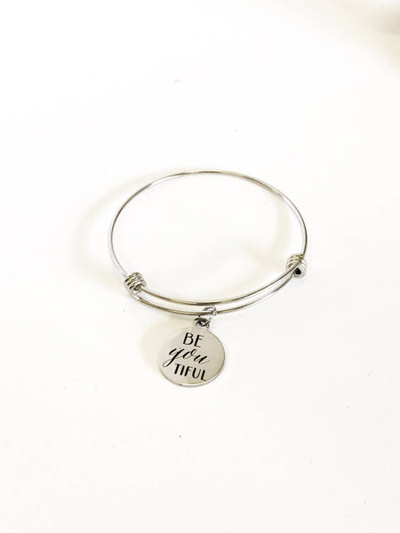 BeYOUtiful Stacking Expandable Bangle Charm Bracelet, Daughter Stackable Motivational Encouragement Jewelry Gift For Her, Sympathy Gift