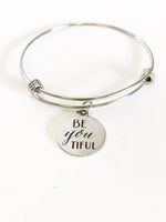 BeYOUtiful Stacking Expandable Bangle Charm Bracelet, Daughter Stackable Motivational Encouragement Jewelry Gift For Her, Sympathy Gift