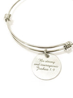 Encouragement Gift, Be Strong And Courageous Joshua 1 9 Expanding Bangle Charm Bracelet, Bible Verse Jewelry Gift, Daughter Gift for Her