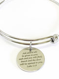 Ask Seek Knock Luke 11:9 Expanding Bangle Charm Bracelet, Scripture Jewelry Gift For Her, Scripture Bracelet, Bible Verse Christian Jewelry