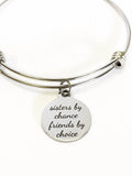 Sisters By Chance Friends By Choice Expanding Bangle Charm Bracelet, Sister Jewelry Gift, Sister In Law Gift, Sisters And Friends Forever