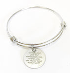 Love The Lord Your God With All Your Heart, All Your Soul, and All Your Mind Expanding Bangle Charm Bracelet, Matt 22:37 Scripture Bracelet