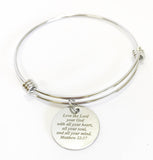 Love The Lord Your God With All Your Heart, All Your Soul, and All Your Mind Expanding Bangle Charm Bracelet, Matt 22:37 Scripture Bracelet