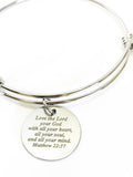 Love The Lord Your God With All Your Heart, All Your Soul, and All Your Mind Expanding Bangle Charm Bracelet, Matt 22:37 Scripture Bracelet