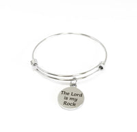 The Lord Is My Rock Expanding Bangle Charm Bracelet, Sympathy Gift, Psalm 18:2 Scripture Bracelet, Scripture Faith Jewelry Gift for Her